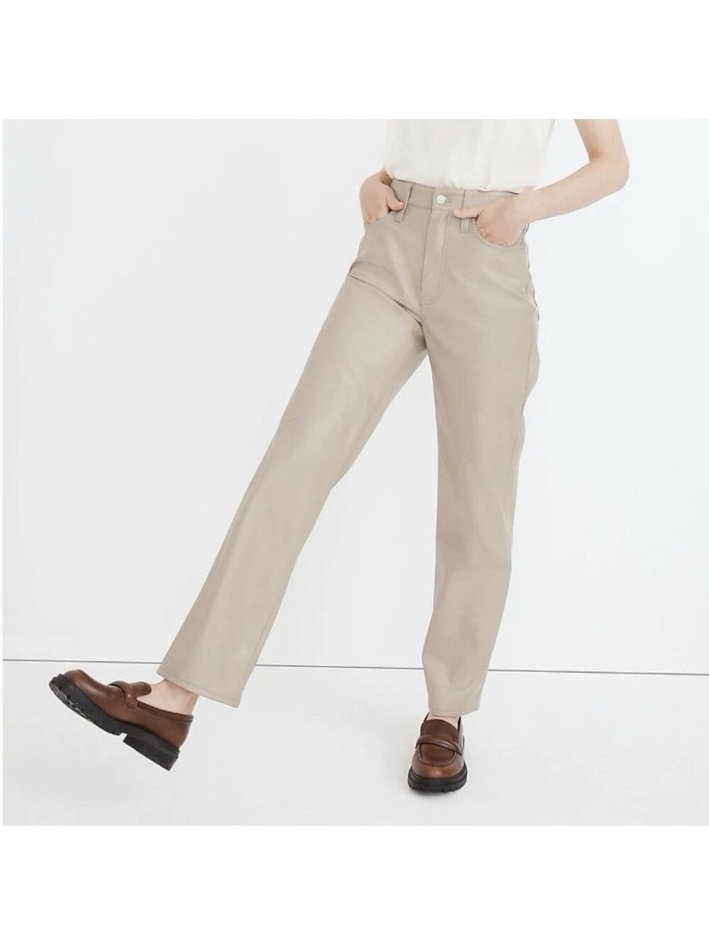 Madewell Perfect Vintage Faux Leather Jean Womens Sz 29 Tan Straight Leg NWT 90s